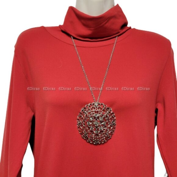 Turtleneck Red Top Long Sleeve Fall Top Winter Top Size L - Picture 2 of 9